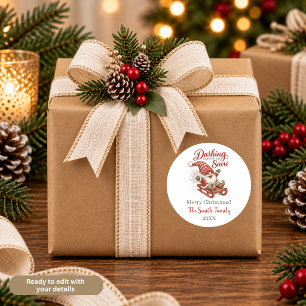 Gnome Dashing Through the Snow Personalized Classic Round Sticker