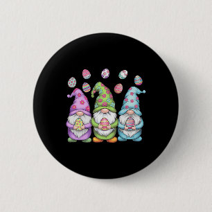 Gnome Easter Girls Women Kids Egg Hunt Happy Easte Button