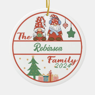 Gnome Family Christmas Ceramic Ornament
