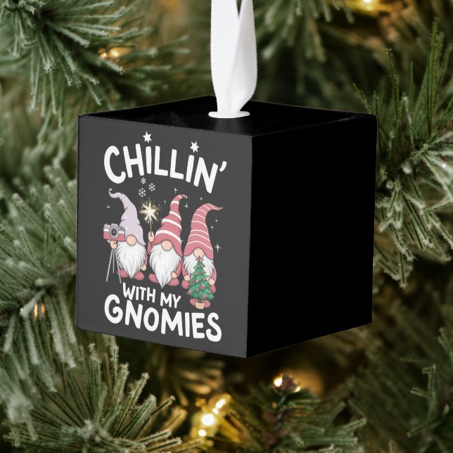 Gnome Family Christmas Chillin With My Gnomies Cube Ornament (Tree)
