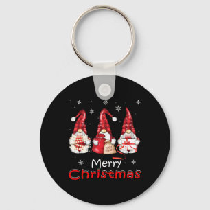 Gnome Family Christmas For Women Men Buffalo Plaid Keychain