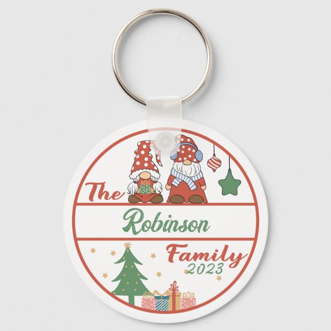 Gnome Family Christmas Keychain (Front)