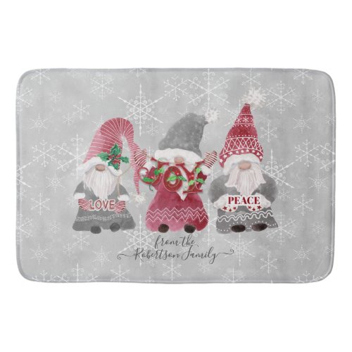 Gnome Family Christmas Love Joy Peace Snowflakes Bath Mat