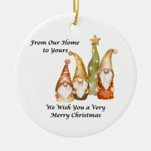 Gnome Family From Our Home to Yours on a Ceramic Ornament