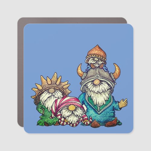 Gnome Family in Funny Hats Car Magnet