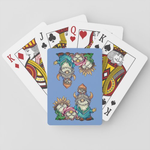 Gnome Family in Funny Hats Poker Cards