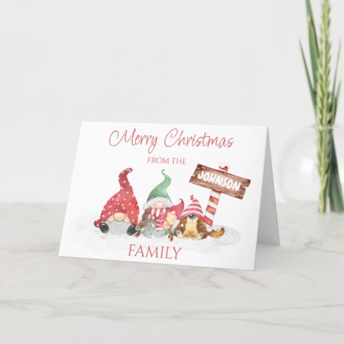 Gnome Family with Newborn Baby Dog Christmas Card