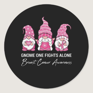 Gnome Fights Alone Family Matching Breast Cancer Classic Round Sticker