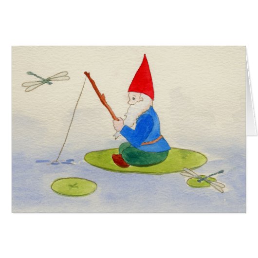 Gnome fishing on lilypad cards (Front Horizontal)
