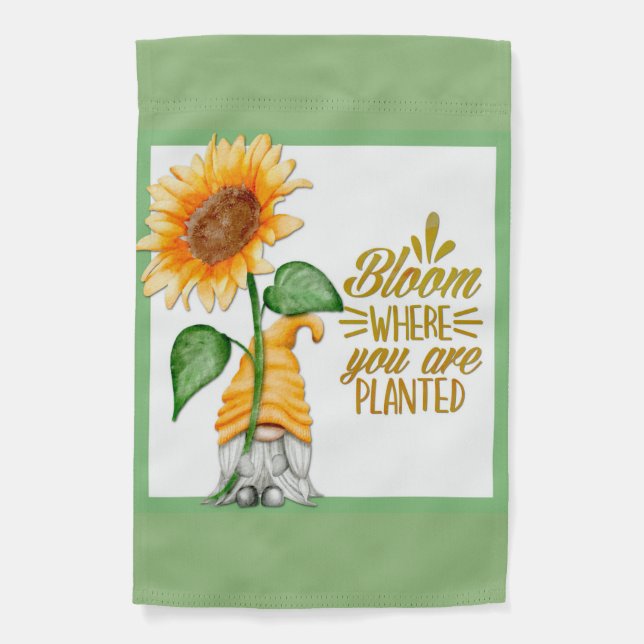 Gnome Floral Bloom Where You Are Planted Garden Flag (Front)