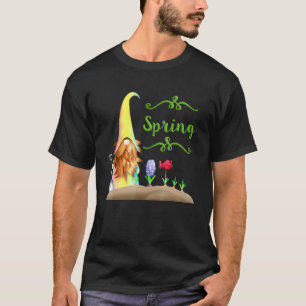 Gnome Flower Garden Spring Green Typography Sandym T-Shirt