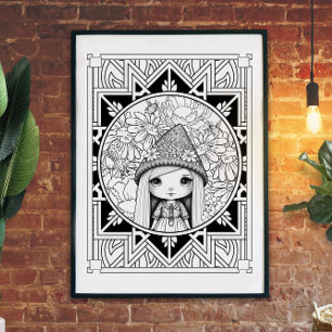 Gnome Flower Mandala Adult Coloring Poster