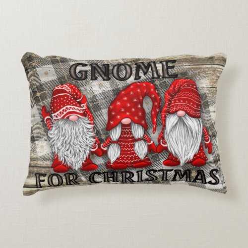 Gnome For Christmas Plaid Rustic Country Farmhouse Accent Pillow