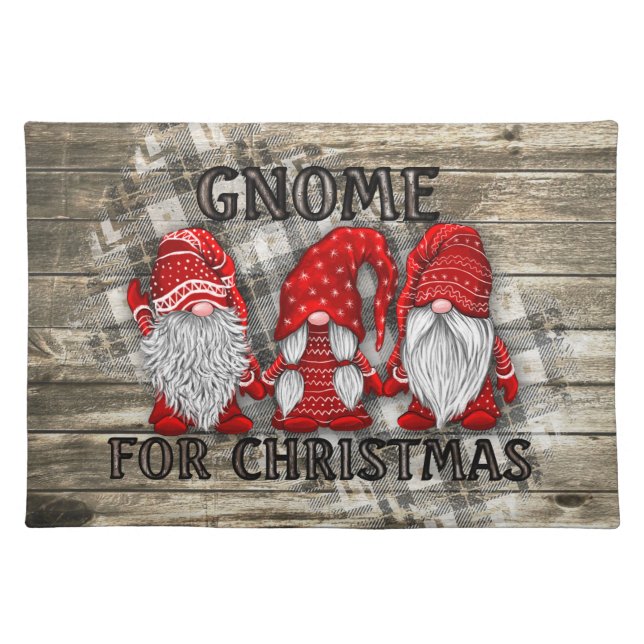 Gnome For Christmas Plaid Rustic Country Farmhouse Cloth Placemat (Front)
