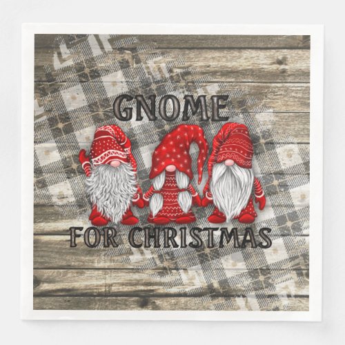 Gnome For Christmas Plaid Rustic Country Farmhouse Paper Dinner Napkins
