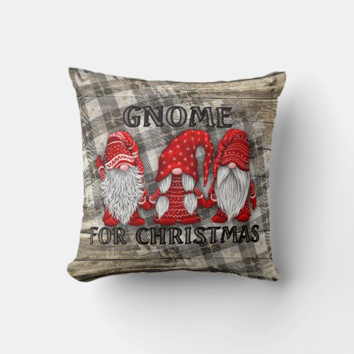 Gnome For Christmas Plaid Rustic Country Farmhouse Throw Pillow