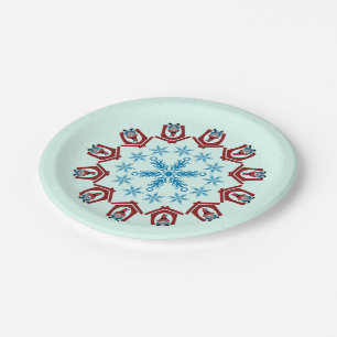 Gnome for Christmas with Snowflakes Red Blue Paper Plates