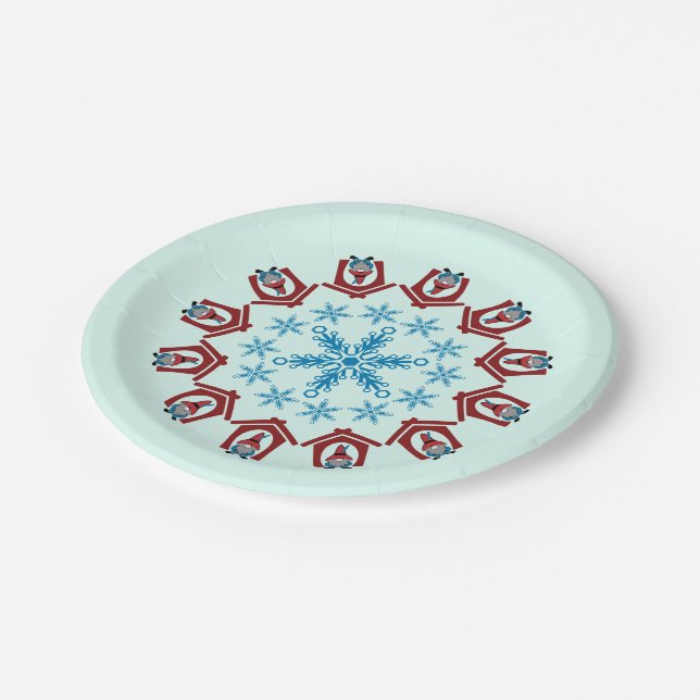 Gnome for Christmas with Snowflakes Red Blue Paper Plates (Angled)