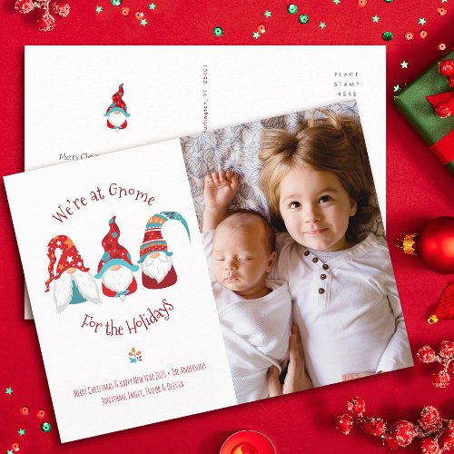 Gnome for Holidays Cute Fun Elf Custom Photo Holiday Postcard