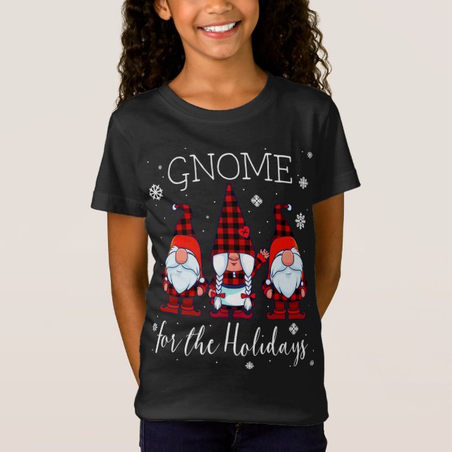 Gnome for the Holidays Buffalo Plaid 3 Gnomes Chri T-Shirt (Front)