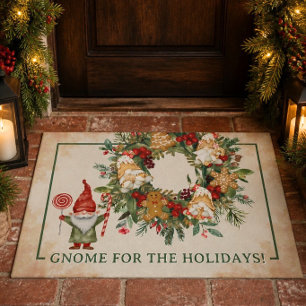 Gnome for the Holidays Christmas Wreath Doormat