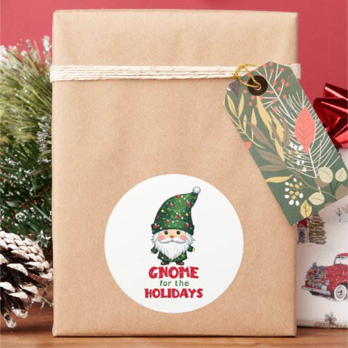 Gnome For The Holidays Funny  Adorable Christmas  Classic Round Sticker