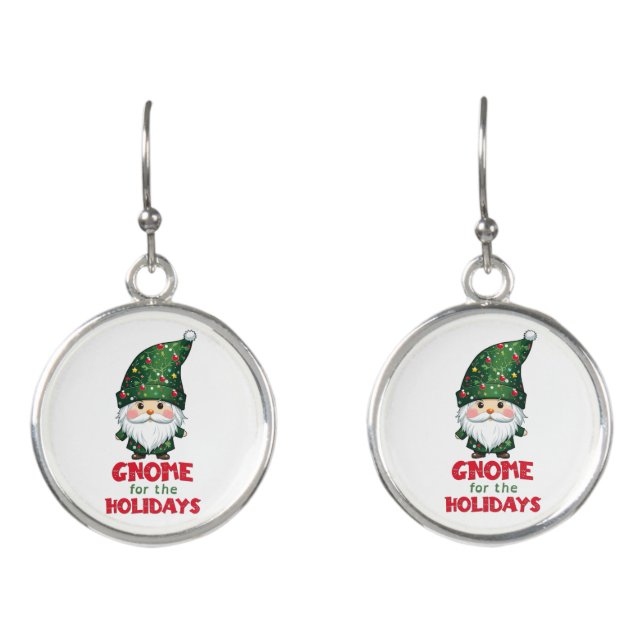 Gnome For The Holidays Funny & Adorable Christmas  Earrings (Front)