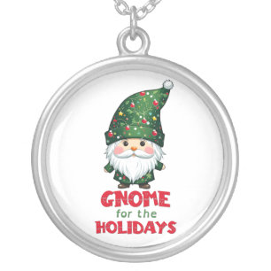 Gnome For The Holidays Funny & Adorable Christmas Silver Plated Necklace