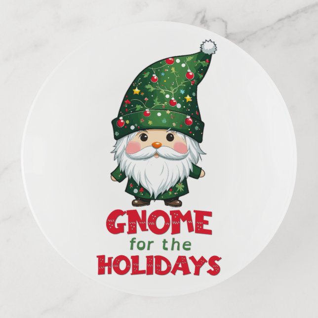 Gnome For The Holidays Funny & Adorable Christmas  Trinket Tray (Front)