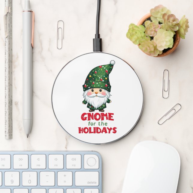 Gnome For The Holidays Funny & Adorable Christmas  Wireless Charger (Desk)