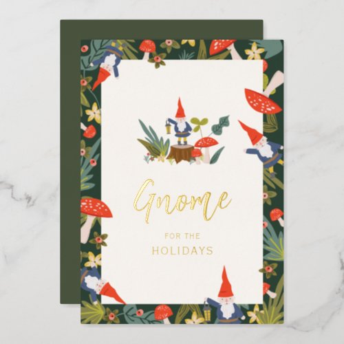 Gnome for the Holidays Gold Foil Holiday Card