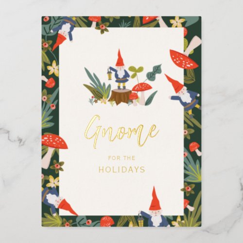 Gnome for the Holidays Gold Foil Holiday Postcard