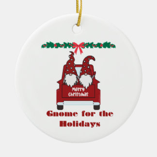 Gnome for the Holidays on a Ceramic Ornament