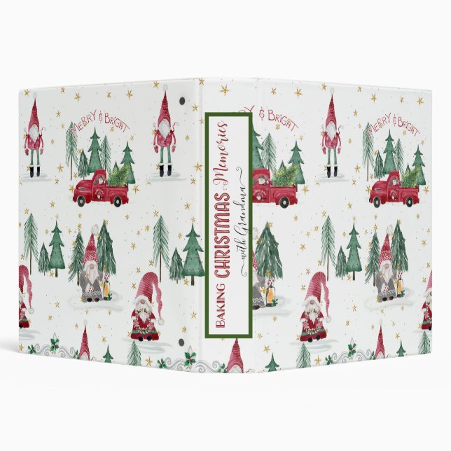 Gnome Forest Baking Christmas Memories Grandma 3 Ring Binder (Background)