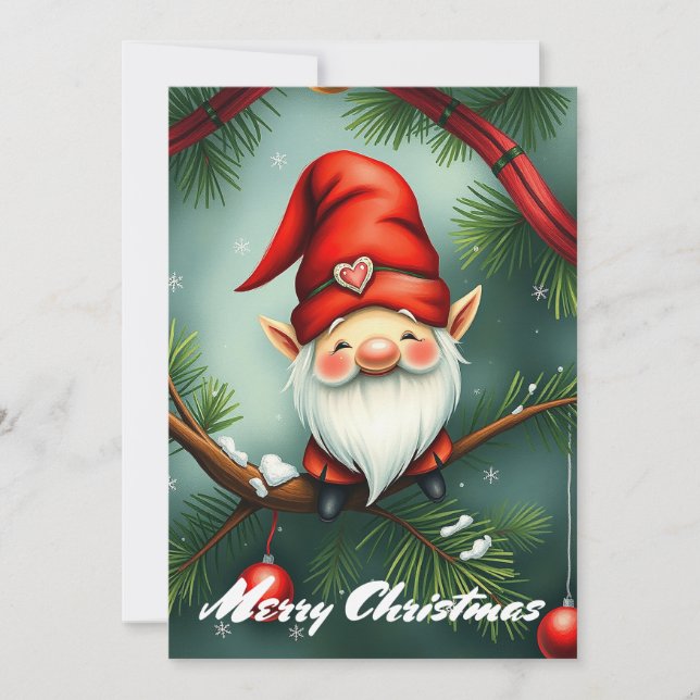 Gnome Funny Trendy Whimsical Fantasy No Photo Holiday Card (Front)