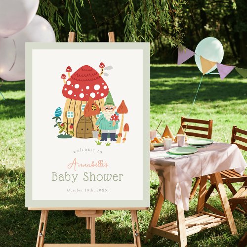 Gnome Garden Mushroom Green Baby Shower Welcome Foam Board