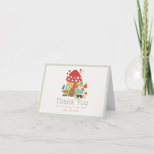 Gnome Garden Mushroom Green Boy Baby Shower Thank You Card