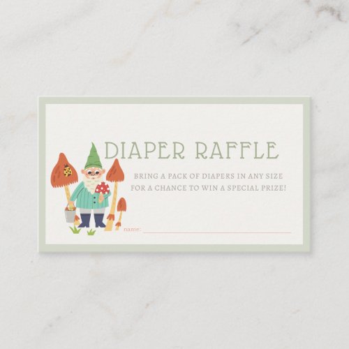 Gnome Garden Mushroom Green Diaper Raffle Ticket Enclosure Card