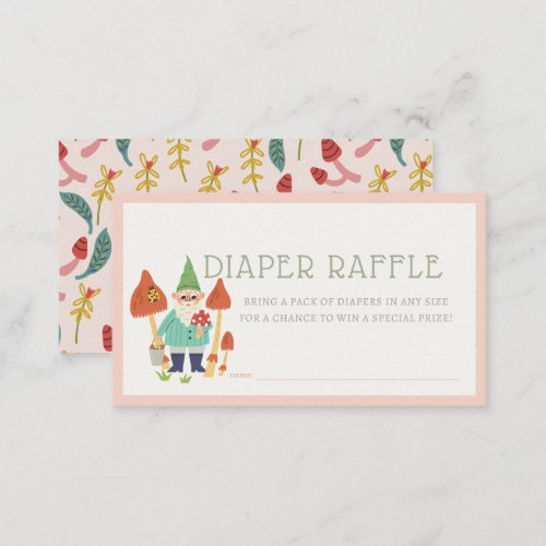 Gnome Garden Mushroom Pink Diaper Raffle Ticket Enclosure Card