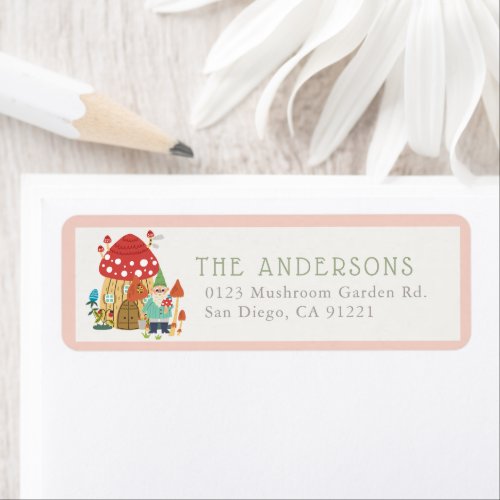 Gnome Garden Mushroom Pink Return Address Label