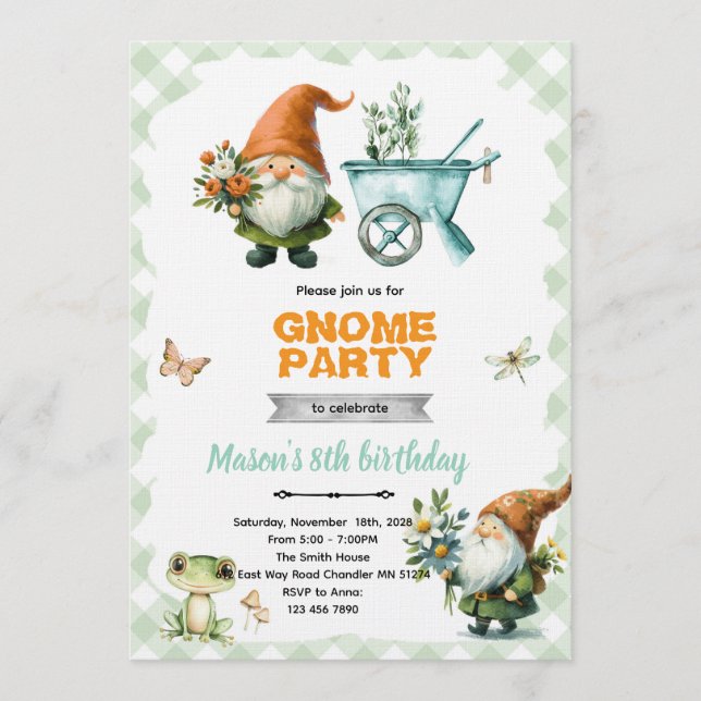 Gnome garden party invitation (Front)