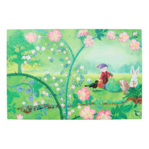 Gnome gardener, Blackbird, Hedgehog & white Rabbit Metal Print