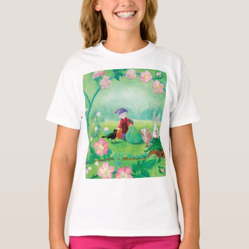Gnome gardener Blackbird Hedgehog  white Rabbit T_Shirt