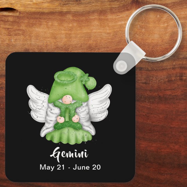 Gnome Gemini Astrology Sign Angel Keychain (Back)