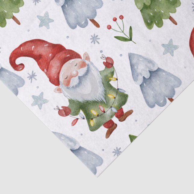 Gnome Gift Wrapping Tissue Paper White Watercolor (Detail)