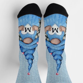 Gnome Girl Denim Socks by gogaonzazzle at Zazzle