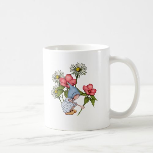 Gnome Girl Picking Flowers Fanstasy Art Coffee Mug