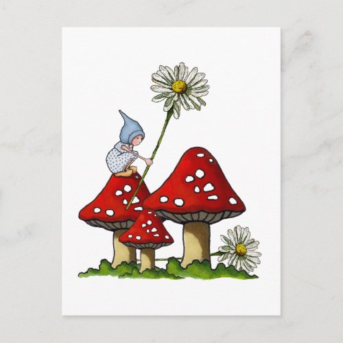 Gnome Girl Toadstool Daisies Fanstasy Art Postcard