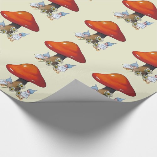 Gnome Girls Daisies Toadstool Fantasy Art Wrapping Paper