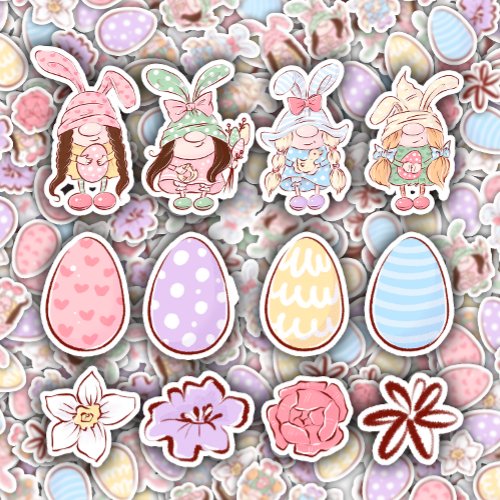 Gnome Girls Easter Sticker Set  Die_Cut Sticker